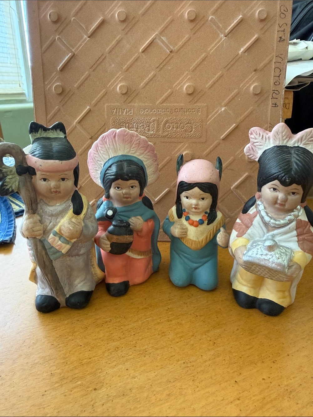 Vintage Native American Child Figurines Set of 4 Ceramic Porcelain Collectibles